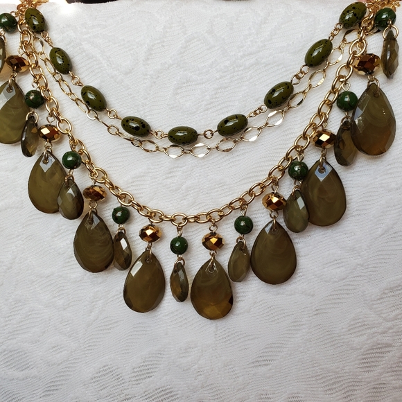 SOLD Charter Club Green & Gold Statement Necklace - Picture 6 of 6
